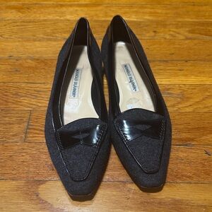Women’s worn vintage Manolo Blahnik Black Patent Trim Loafers